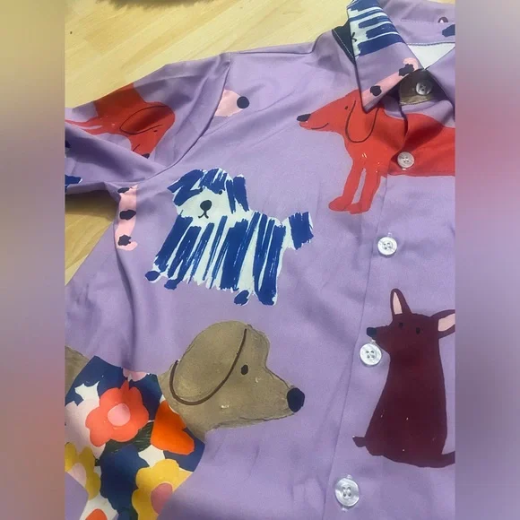 Colorful Dog Print Button-Up Shirt - Picture 5 of 8